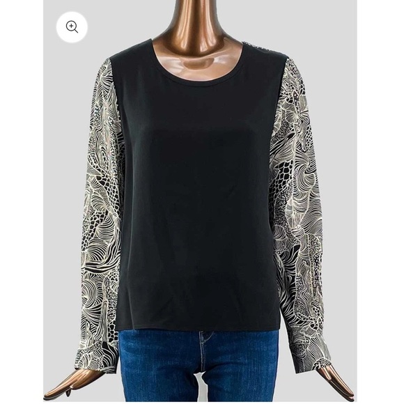 Diane Von Furstenberg Animal Print Long Sleeve Silk Top Blouse size 2 - Picture 3 of 9
